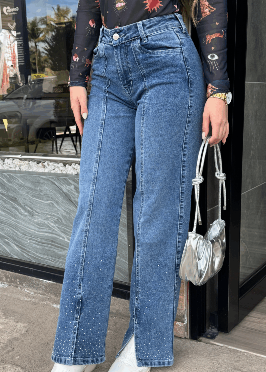 jean azul con piedreria estio skinni jean