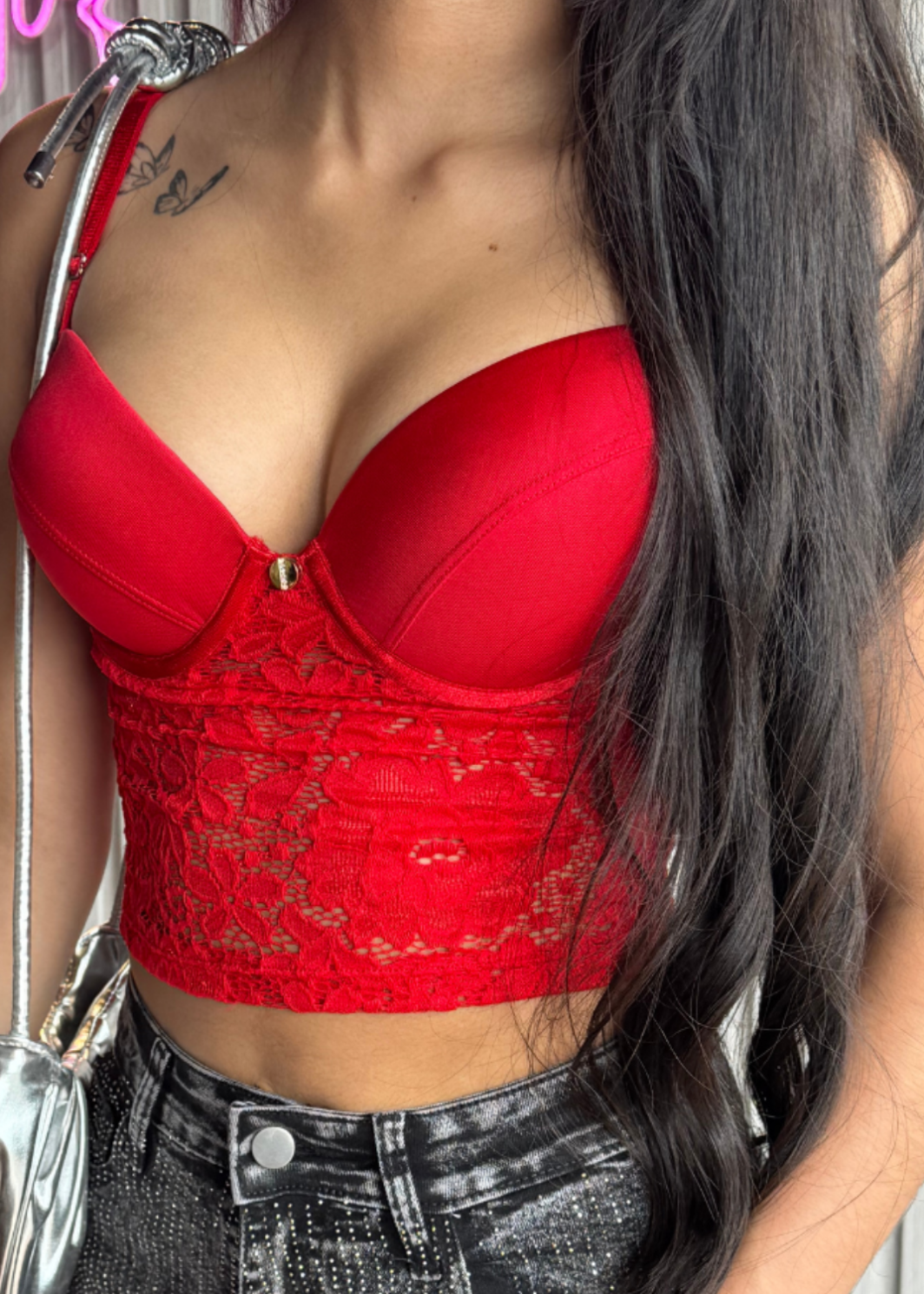 CORSET EN ENCAJE - ROJO