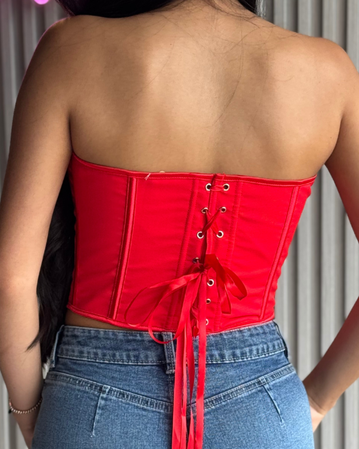 CORSET EN ENCAJE - ROJO - Imagen 2